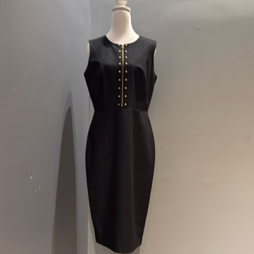Calvin Klein Black and Gold Midi Dress